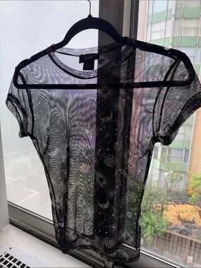 Sheer Moon & Stars Short-Sleeve Tee - Black